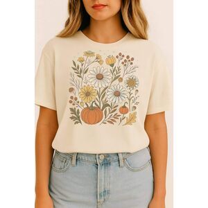 Boho Fall Pumpkin Coquette Floral Graphic T Shirt Autumn Flowers Tee